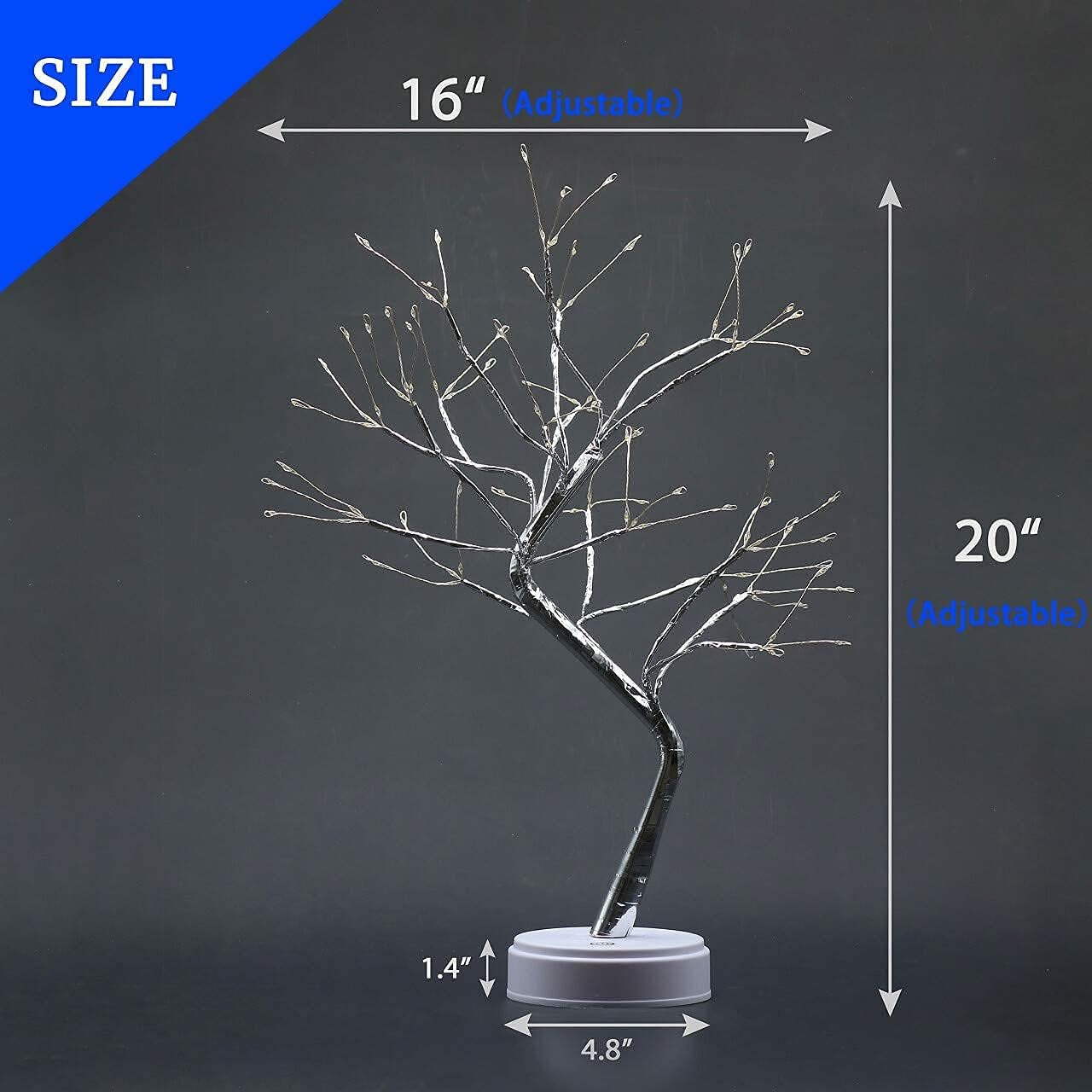 108 LED Bonsai Tree Night Lights, 20" Artificial Tree Lamp for Living Room Cute Decor, USB Table Top Fairy Light Spirit Tree, Home Decorations, Weddings… (Pure White)