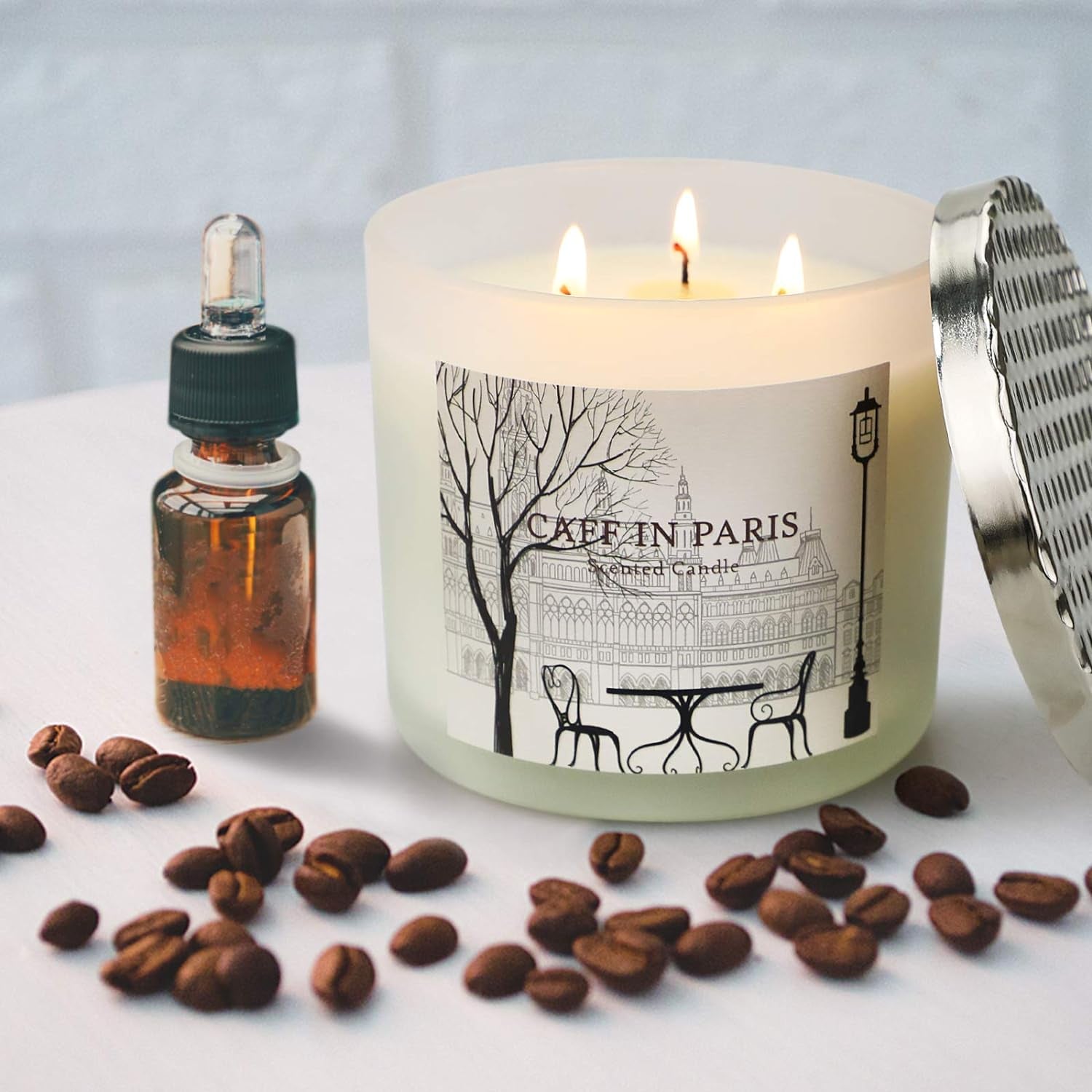 Coffee Candle, 3 Wick Candle 14.6 Oz Large Candle, Long Lasting Scented Candles for Home Soy Candle Infused with Essential Oils Candle for Bathroom Relaxing Birthday Gift for Women, Candle Gift