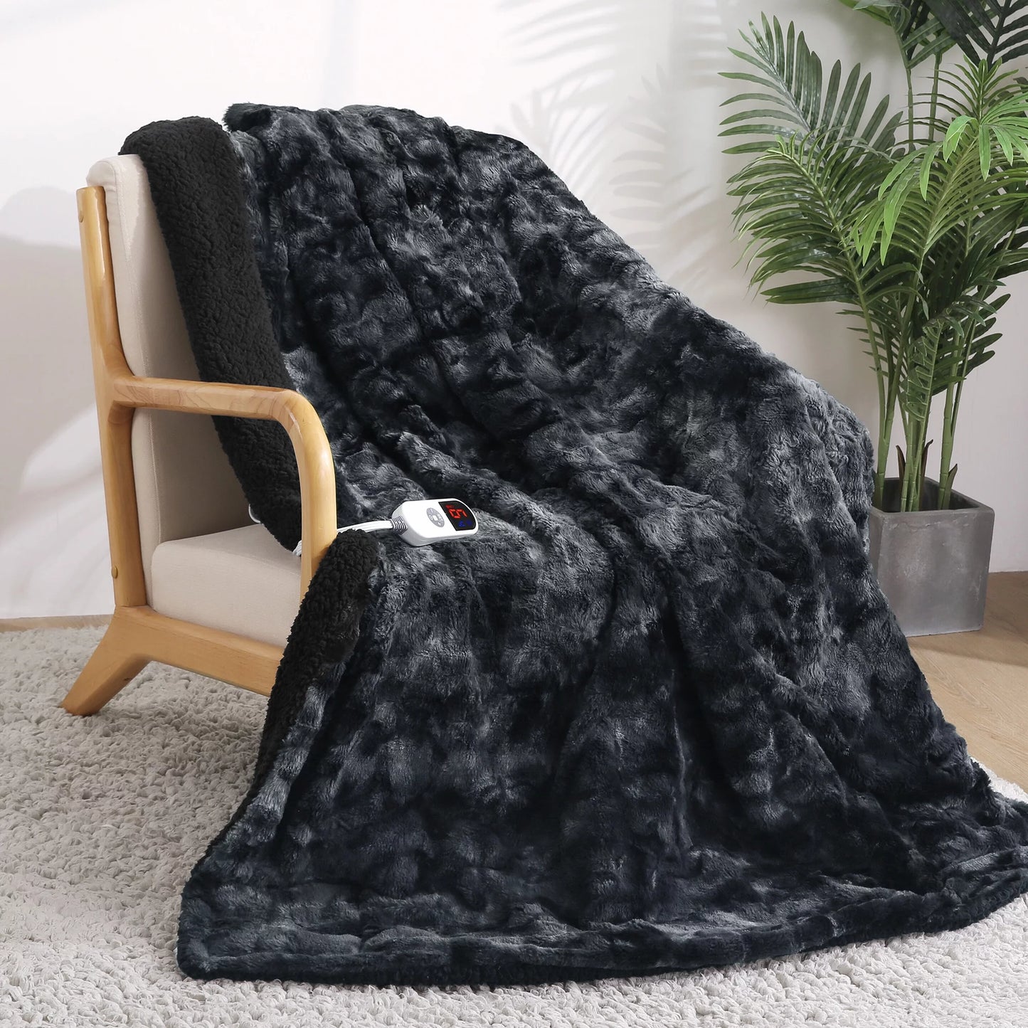 Black Tie-Dye PV Fleece Heated Blanket, 50 in X 60 In