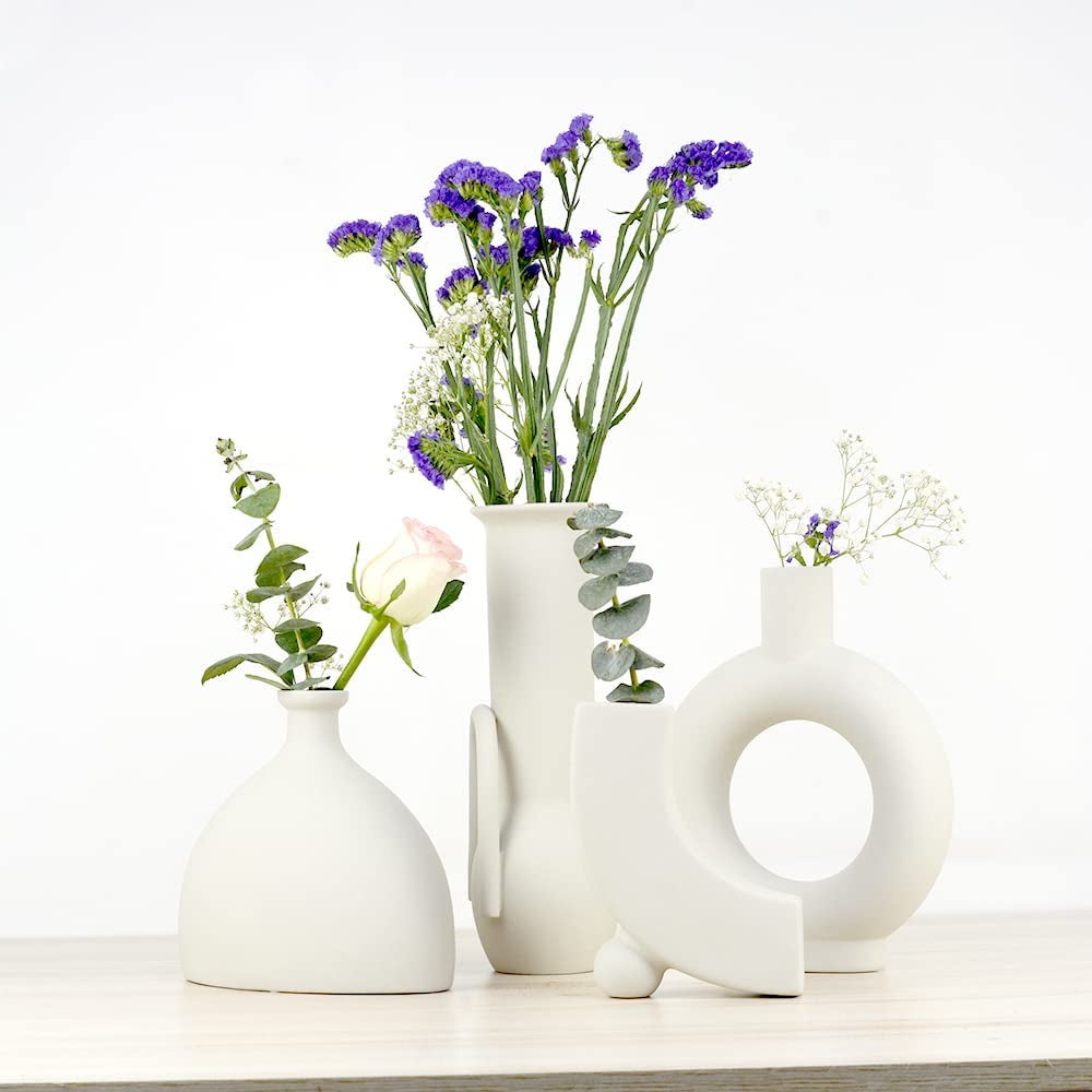 Ceramic Flower Vases, Nordic Minimalism Style Ceramic Vase Creative Vases for Centerpieces, Kitchen, Office or Living Room Home Decor, Modern Geometric Decorative Abstraction Vases