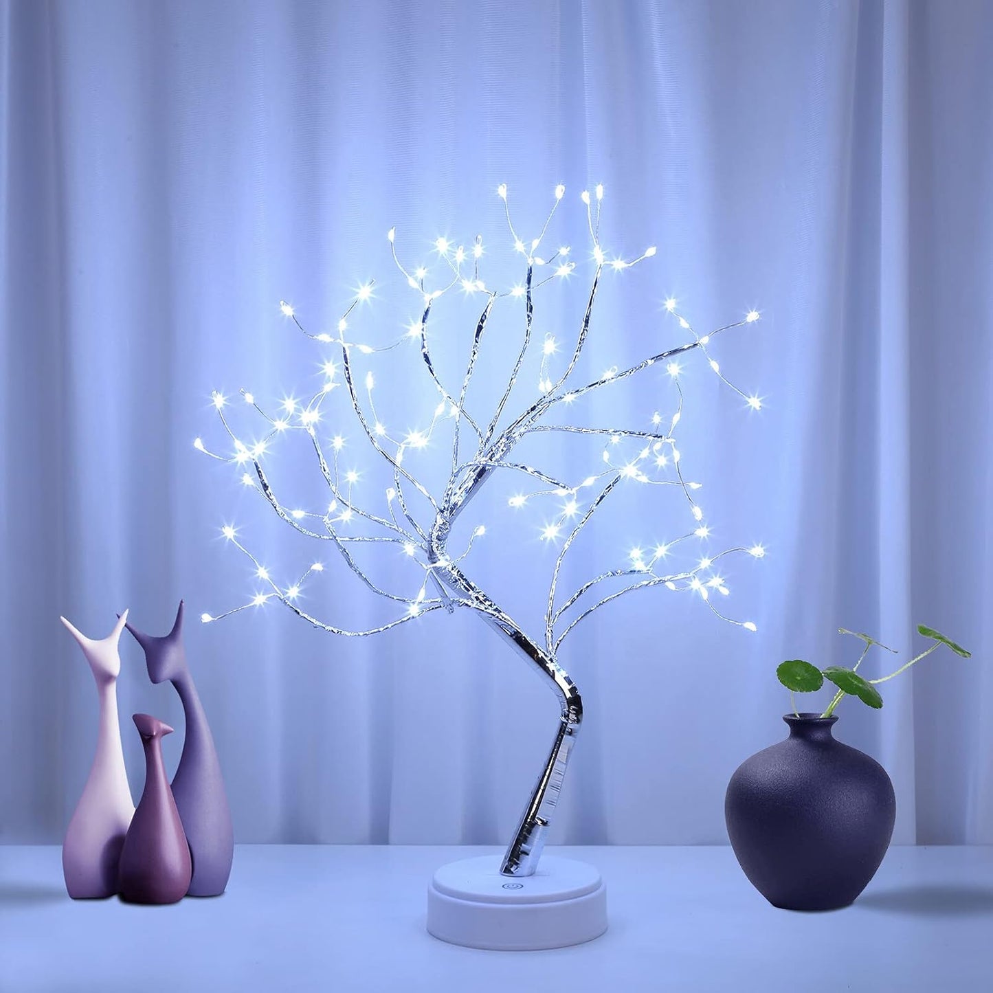 108 LED Bonsai Tree Night Lights, 20" Artificial Tree Lamp for Living Room Cute Decor, USB Table Top Fairy Light Spirit Tree, Home Decorations, Weddings… (Pure White)