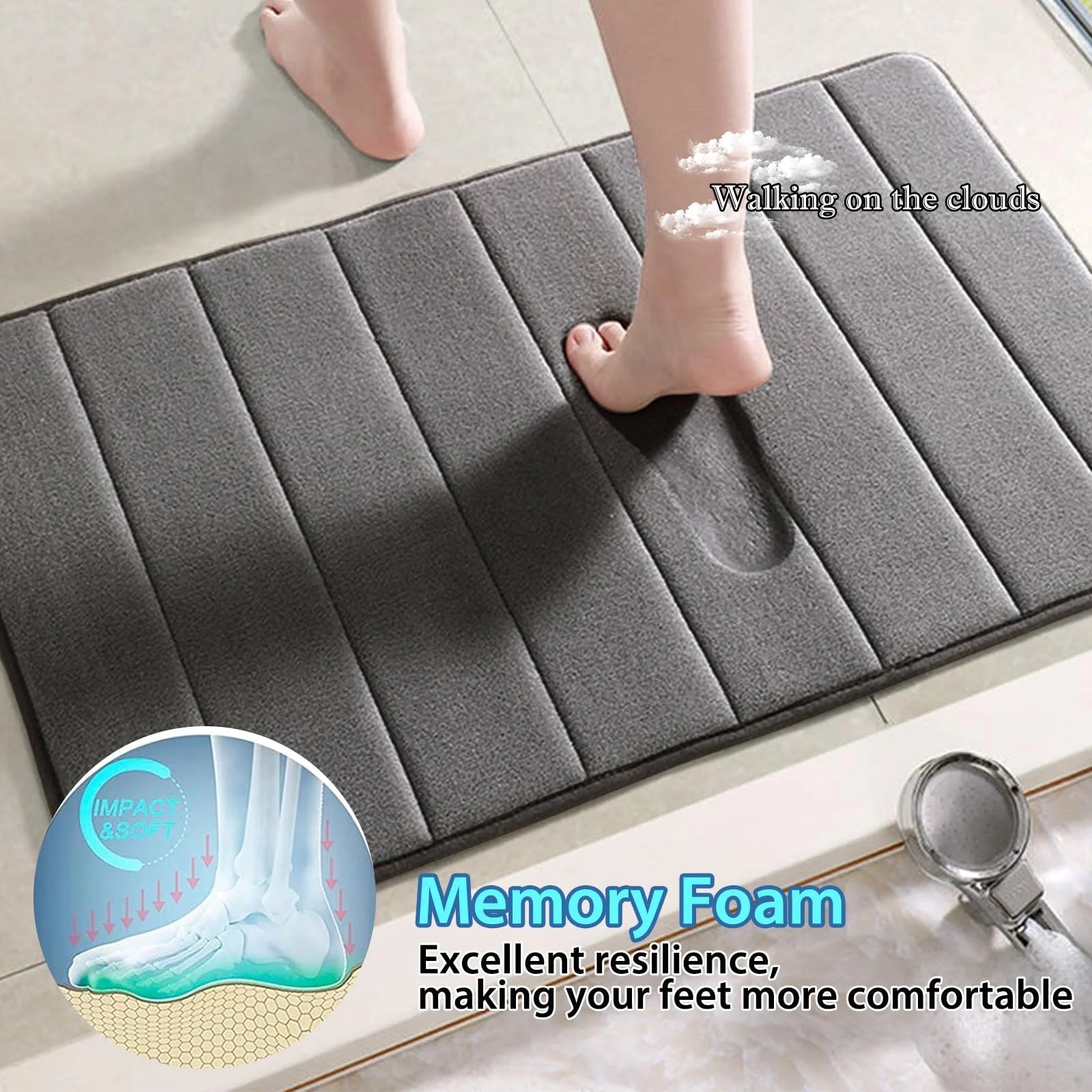 Bathroom Mat Set 3 Pcs Memory Foam Absorbent & Non-Slip Dark Gray 44.1 "X24"+ 31.5 "X19.8"