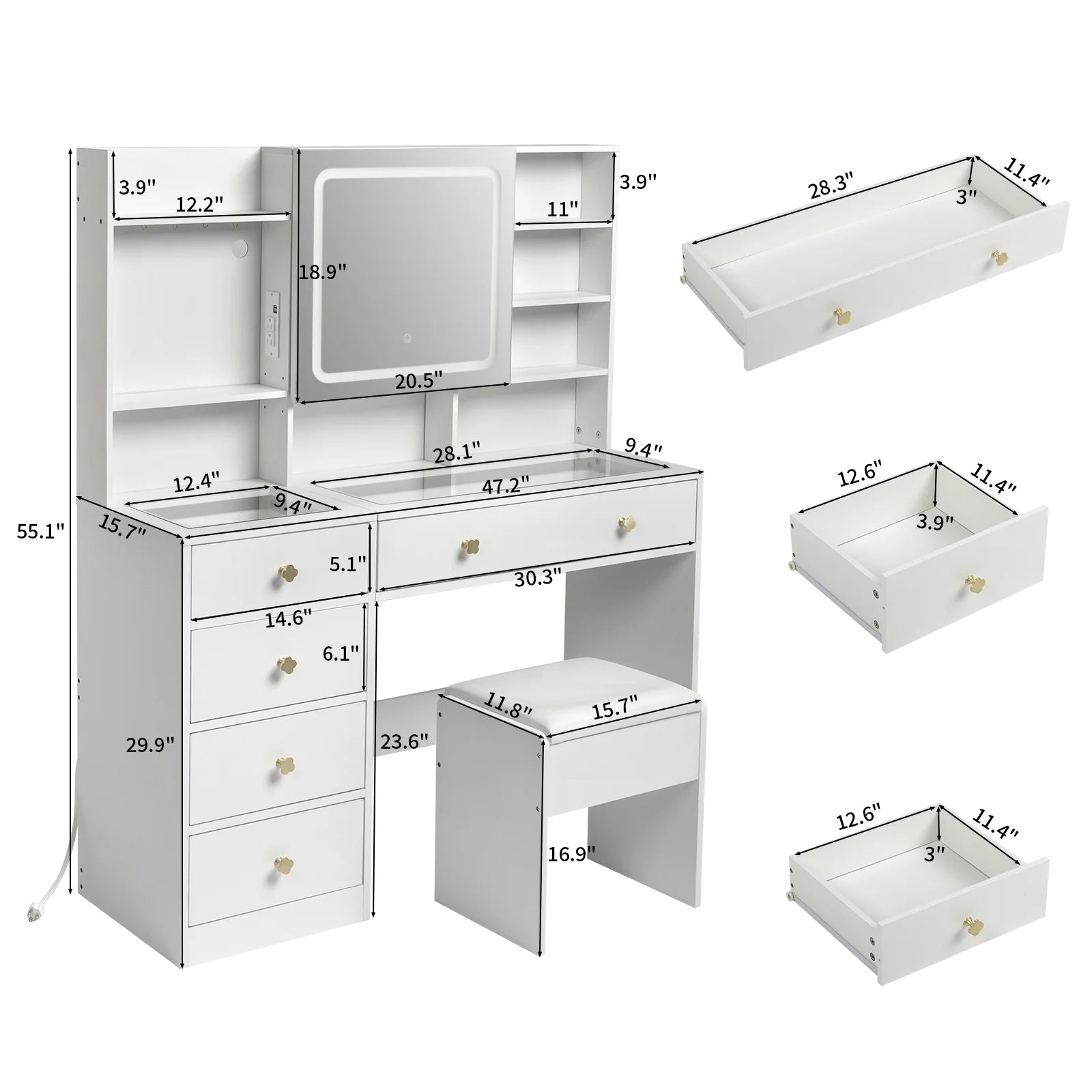 5 Piece Charging Station Table Set White